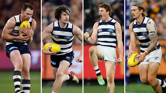 Geelong stars (from left) Patrick Dangerfield, Gryan Miers, Gary Rohan and Tom Stewart.