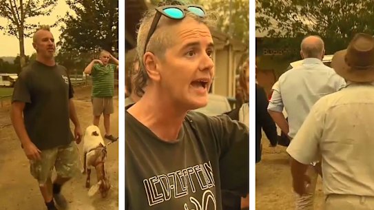 Scott Morrison getting heckled by community members in Cobargo.