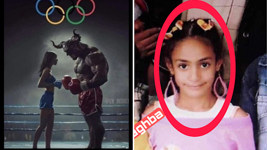 The two images that have been the centre of attention in the boxing gender war.
