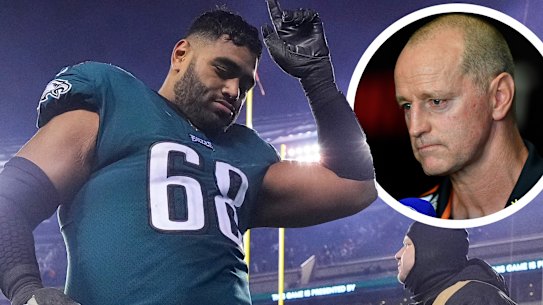 Jordan Mailata and (inset) Michael Maguire.