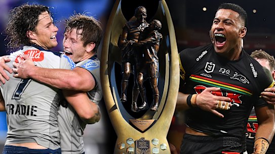 Storm, Panthers, NRL trophy.