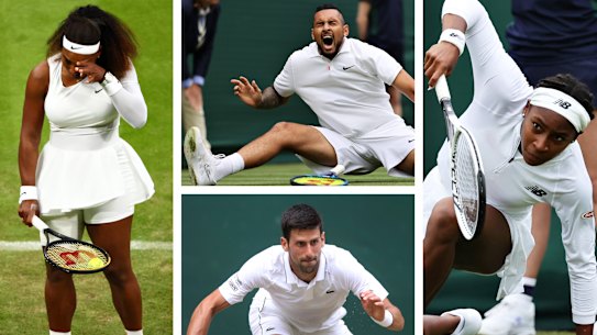 Clockwise from left: Serena Williams, Nick Kyrgios, Coco Gauff, Novak Djokovic.