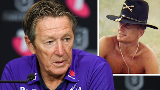 Craig Bellamy and (inset) Robert Duvall as Lieutenant-Colonel Bill Kilgore in the film Apocalypse Now.