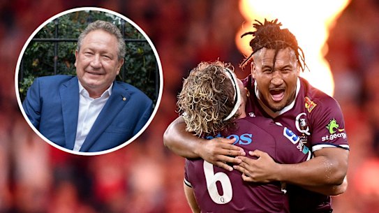 Super Rugby AU final in 2021, with Andrew Forrest (inset)