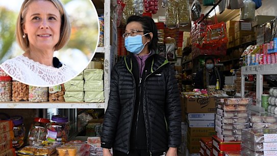 Composite - Shadow home affairs minister Kristina Keneally addresses the media about her decision to run as the Australian Labor Party candidate for the seat of Fowler at the upcoming Fedral Election. Bonnybrigg, September 11, 2021. Photo: Rhett Wyman/SMH

Hoa Tran the manager of Hoa Sanh Asian Grocer in Cabramatta, NSW. 14th September, 2021. Photo: Kate Geraghty 
