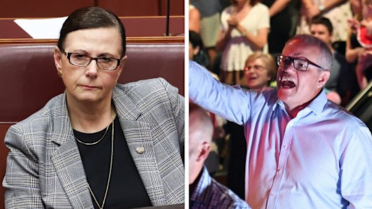 Liberal Senator Concetta Fierravanti-Wells and Prime Minister Scott Morrison.