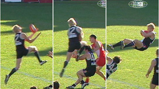 St Kilda Nick Riewoldt’s famous mark, running with the flight of the ball, against Sydney in round 11, 2004.