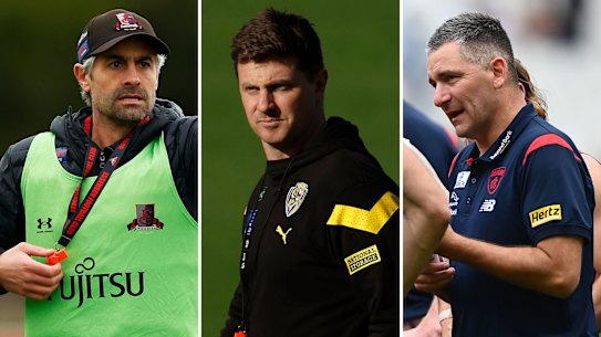 Essendon assistant coach Daniel Giansiracusa, Richmond caretaker coach Andrew McQualter, and Melbourne assistant Adem Yze