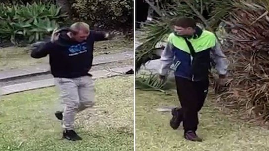 Two men leave the crash site on Maxwells Ave, Ashcroft, before fleeing scene. 