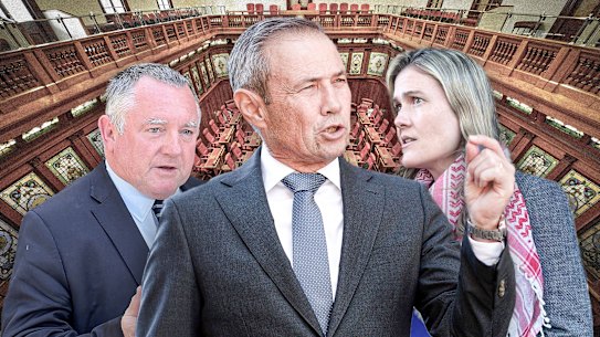 Proyecto de ley de desarrollo del estado de WA, Steve Thomas, primer ministro de WA, Roger Cook, diputada de los Verdes, Sophie McNeill. Imagen: WAtoday