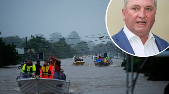 Severe flooding hits Lismore in northern NSW in the worst flood ever recorded on Monday February 28 2022. Photo: Elise Derwin / SMH. .
Deputy Prime Minister Barnaby Joyce during a press conference at Parliament House in Canberra on  Sunday 24 October 2021. fedpol Photo: Alex Ellinghausen