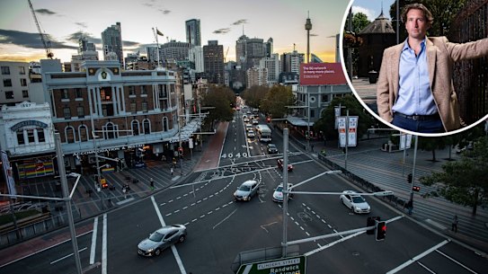 Composite - NEWS: View of Taylor Square in Paddington on Oxford Street. 20th May 2021, Photo: Wolter Peeters, The Sydney Morning Herald.
Liberal council candidate Lydon Gannon. For a story about what’s wrong with Taylor Square and Oxford St. Darlinghurst, October 14, 2021. Photo: Rhett Wyman/SMH