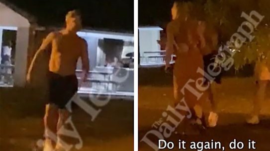 Michael Clarke (left); who appears to be slapped by his girlfriend in the video (right).