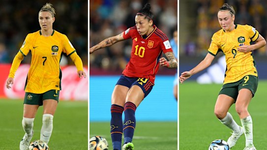 The three players that ran the most kilometres in the 2023 World Cup: Steph Catley, Jennifer Hermoso and Caitlin Foord.