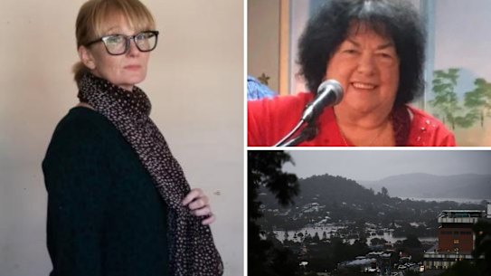 Susan Fells (left) in her South Lismore home; Marge Graham (top right) and the Lismore floods of 2022 (bottom right).