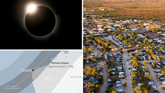 Exmouth solar eclipse main pics. Picture: Getty/Supplied