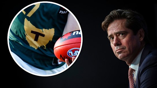 Gillon McLachlan is announcing $360 million for a new Tasmanian club over a decade.