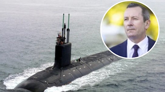A Virginia Class submarine; (inset) WA Premier Mark McGowan.