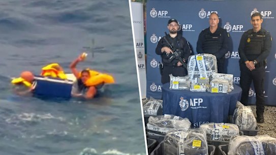 The three men rescued clinging to an esky in the ocean are now wanted in connection to an alleged drug haul recovered from their stricken vessel. 