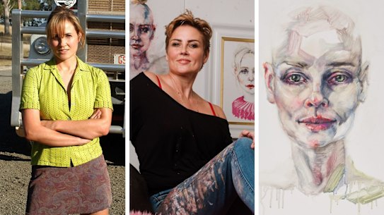 Composite - Portrait of artist Dee Smart in her Alexandria studio. Photographed Friday 12th March 2021. Photograph by James Brickwood. SMH NEWS 210312Dee Smart, pictured with Erik Thomsonin The Alice