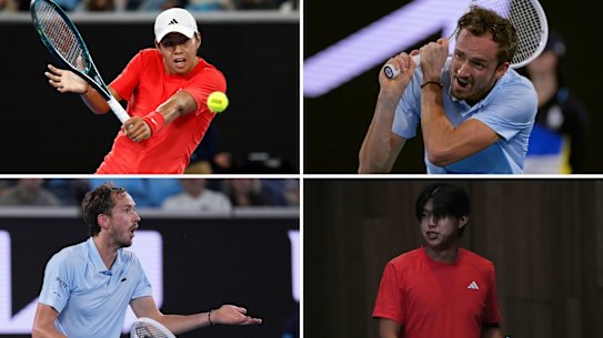 Learner Tien and Daniil Medvedev in their match at the 2025 Australian Open.