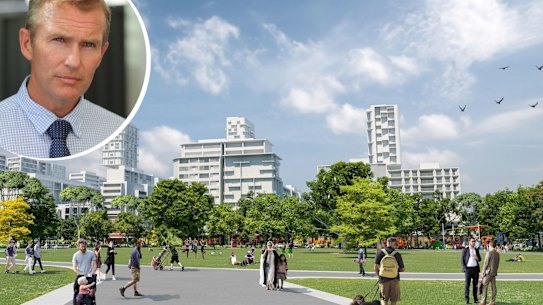 Rob Stokes says the proposal to redevelop the Waterloo public housing estate in inner Sydney was in limbo because of a disagreement between the City of Sydney Council and the NSW Land and Housing Corporation over the scale of the development and funding for infrastructure.