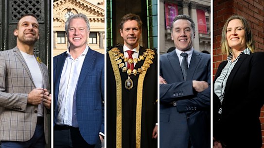 Among the candidates for Lord Mayor of Melbourne are: Jamal Hakim, Arron Wood, current Lord Mayor Nick Reece, Anthony Koutoufides, Roxane Ingleton.