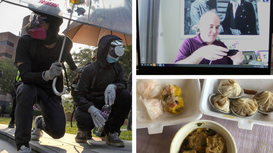 Australian-born Hong Kong journalist Antony Dapiran takes a photo of his dumpling lunch.