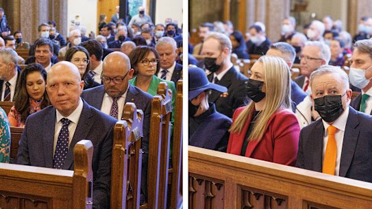 There was a masked difference between the Coalition and the Labor side of the ecumenical service at St Andrew’s Presbyterian Church to mark the start of the 47th Parliament. 
