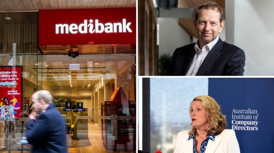 The opposition has called on Cybersecurity Minister Clare O’Neil (bottom right), to reveal what information the government had from Medibank under chief executive David Koczkar (top right).