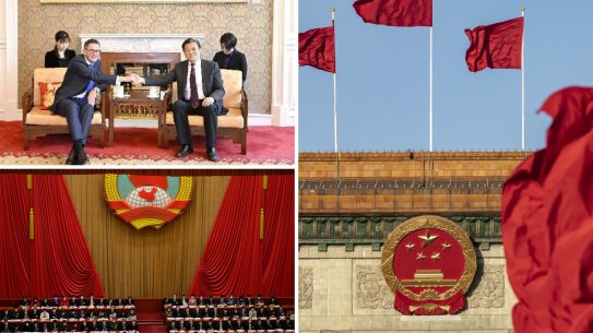 Victorian Premier Daniel Andrews with Chinese People’s Association for Friendship with Foreign Countries vice-president Li Xikui. 