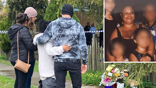 Family members and friends of Tiffany Woodley at the scene of her death in mourning on Tuesday. Picture: Rebecca Peppiatt