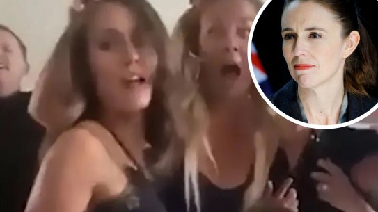 Finnish Prime Minister Sanna Marin partying, and inset, New Zealand PM Jacinda Ardern. 