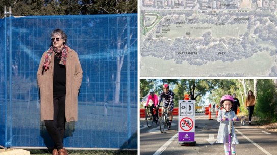 COmposite - Parramatta councillor Patricia Prociv voted to oppose a plan to cut down 60 trees in the park to build car parking at Parramatta Park. Thursday 17th June 2021 SMH photo Louie Douvis .

