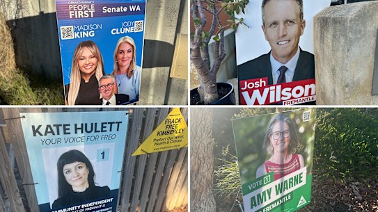 The campaign signs adorning Brendan Foster’s street.