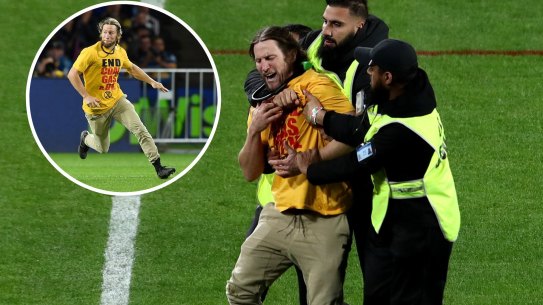 Former Canberra Raiders star Mark McLinden disrupted the NRL grand final last year as an environmental protest.