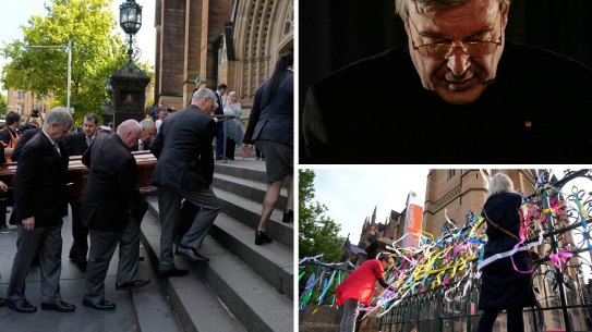 Cardinal George Pell now lies in state at St Mary’s Cathedral in Sydney. 