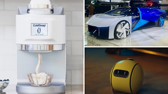Flying cars and robot ice-cream are among the weird and wonderful tech on show in Las Vegas. 
