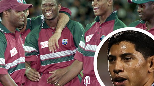 Brian Lara, Laurie Williams, Marlon Samuels and Wayvell Hinds of the West Indies ODI team in 2001. Inset, Jason Taumalolo.