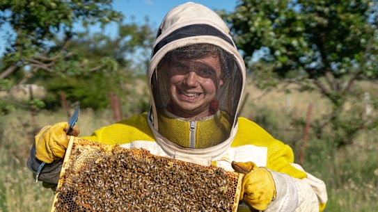 Beekeeper Oden Boulter started his own business after doing a school-based traineeship.