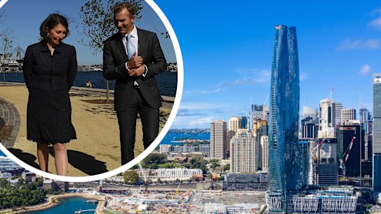 Premier Gladys Berejiklian and Rob Stokes at the opening of the 300-metre-long final piece of the 11 kilometre Barangaroo foreshore walk from Woolloomooloo to the Anzac Bridge. 
