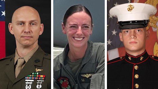 Major Tobin Lewis, 37, Osprey pilot Captain Eleanor LeBeau, 29, and US Corporal and crew chief Spencer Collart, 21.