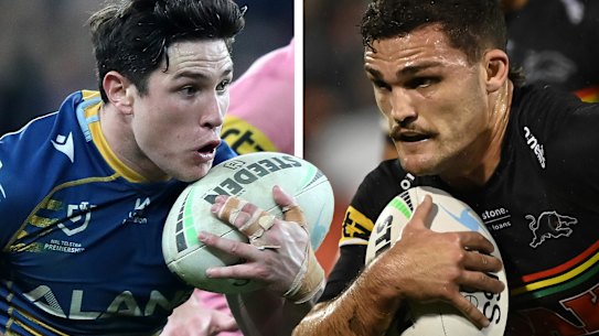 Battle of the halfbacks: Mitch Moses and Nathan Cleary.