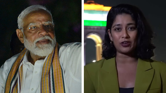 Left: Indian Prime Minister Narendra Modi. Right: ABC India correspondent Avani Dias