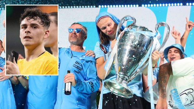Treble or nothing: Socceroos whiz kid’s FOMO over Manchester City celebrations