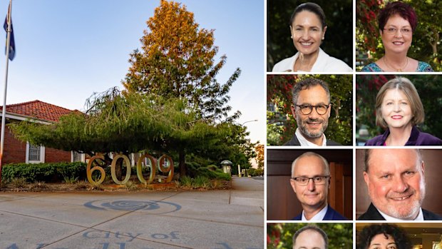 The City of Nedlands is under investigation by WA’s workplace safety watchdog. Left to right from top left: Mayor Fiona Argyle, Deputy Mayor Kerry Smyth, councillors Blane Brackenridge, Rebecca Coghlan, Ben Hodsdon, Noel Youngman, Fergus Bennett and Hengameh Amiry. Hodsdon, Youngman, Amiry and Bennett all resigned within hours of each other on Monday, triggering an intervention by the state government.