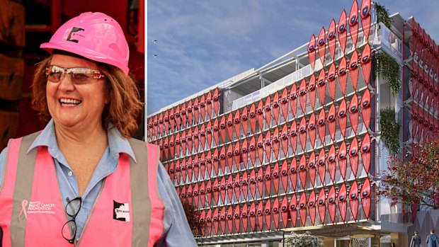 Gina Rinehart and an artist’s impression of Hancock Prospecting’s $270 million West Perth headquarters.