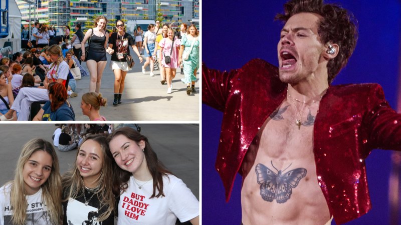 Harry Styles: Melbourne fans queue for early merchandise store at Marvel  Stadium