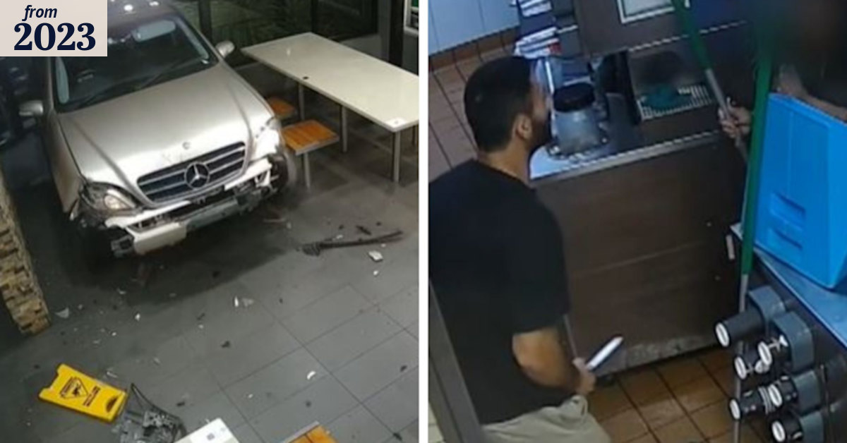 ‘Aggressive’ partner smashed into McDonald’s trying to run down woman ...