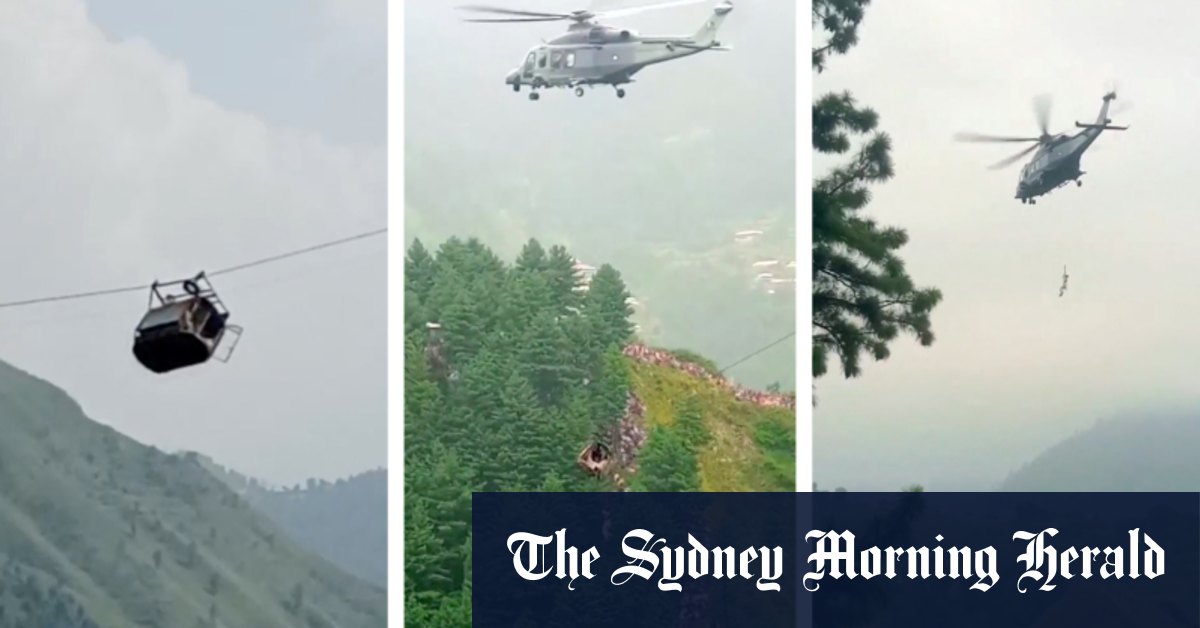 Two children pulled from Pakistan cable car as helicopter rescue halted
